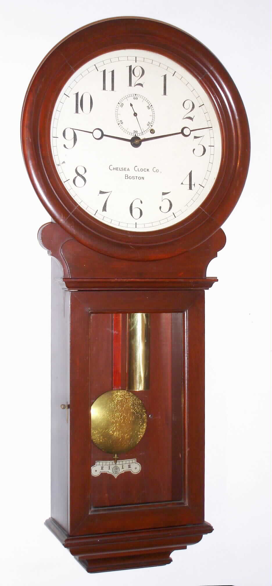 Chelsea Clock Co., Boston, Mass., "Regulator No. 3" cherry 8 day weight driven wall time piece, 1903 — Antique Clocks Price Guide