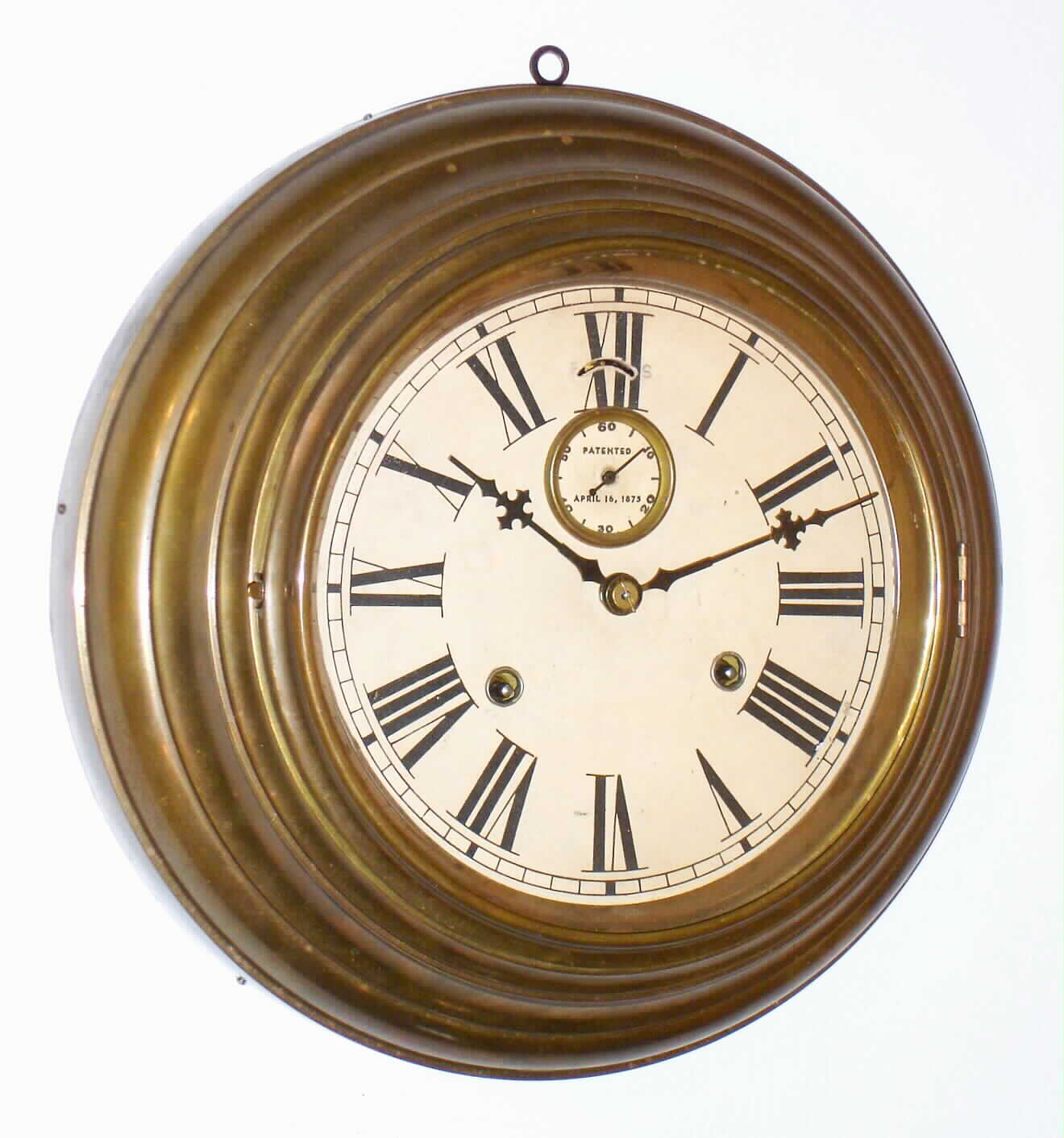 Waterbury Clock Co., Waterbury, Conn., "Clipper" or "8 Inch Lever" 8 day, time and strike brass ship's clock, c1881 — Antique Clocks Price Guide