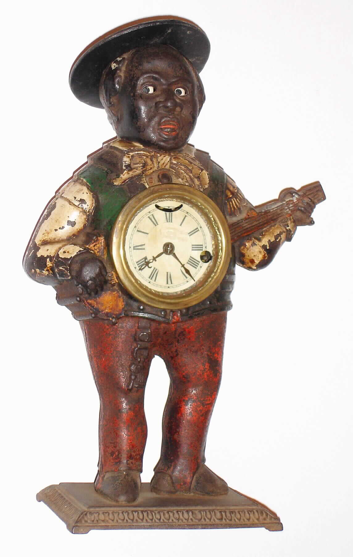 American, probably Bradley and Hubbard, "Sambo" 30 hour blinking eye time piece in painted cast iron case, c1865. — Antique Clocks Price Guide