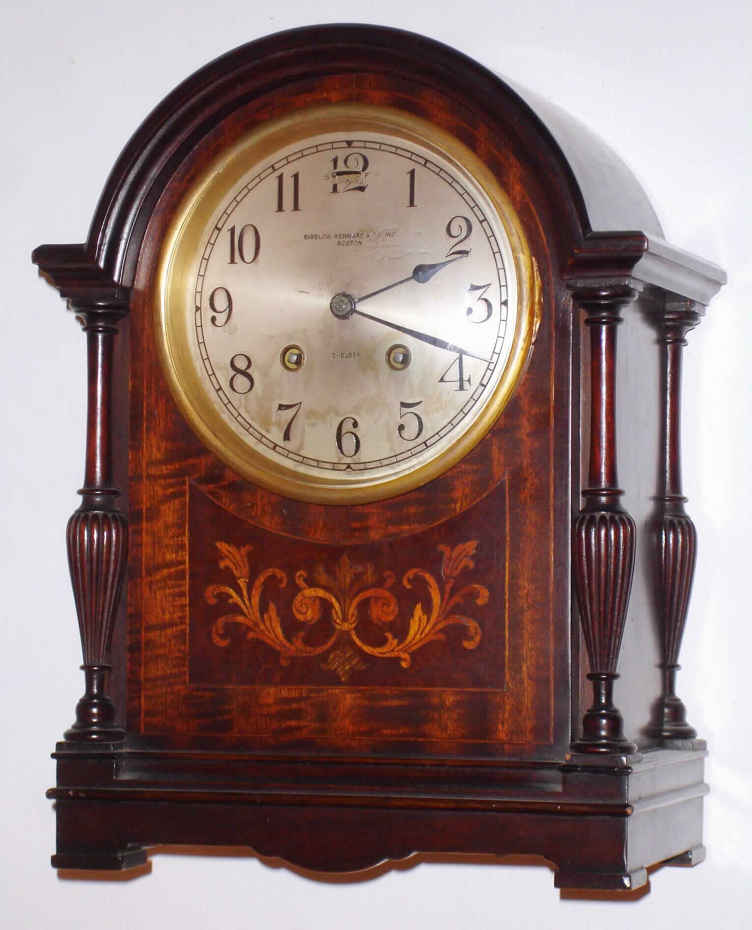 Chelsea Clock Co., Boston, Mass., "No. 96" mahogany 8 day, time and house-strike mantel clock, c1919 — Antique Clocks Price Guide
