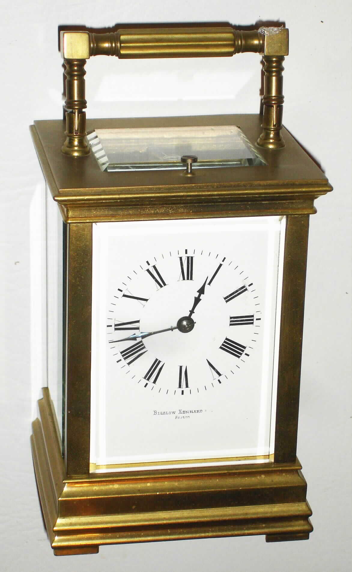 Bigelow Kennard and Co., Boston, French brass and glass 8 day repeating carriage clock, c1890 — Antique Clocks Price Guide