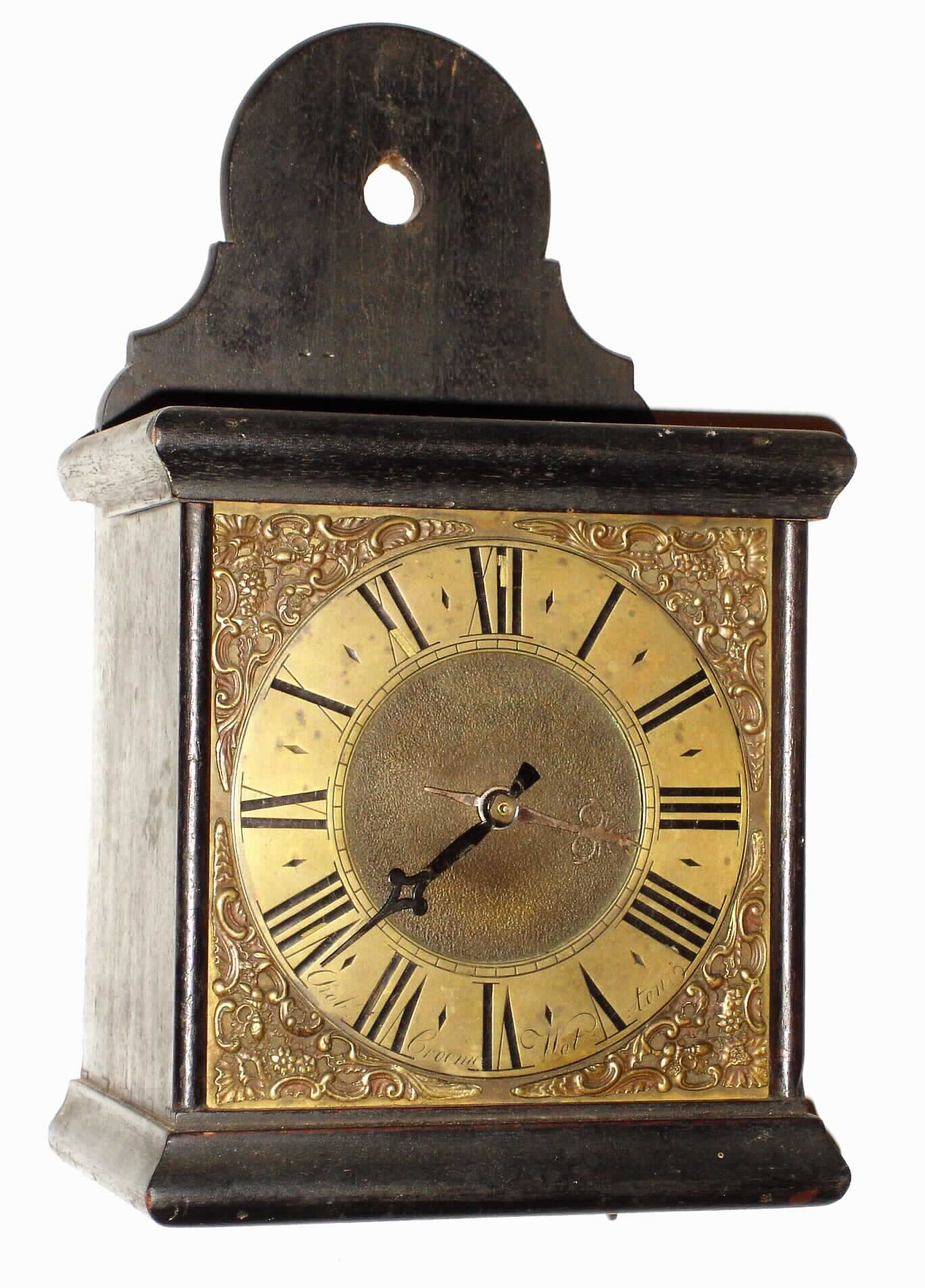 Rob Croom, Wotton, English 30 hour weight driven brass dial wag-on-wall time piece, 19th century — Antique Clocks Price Guide