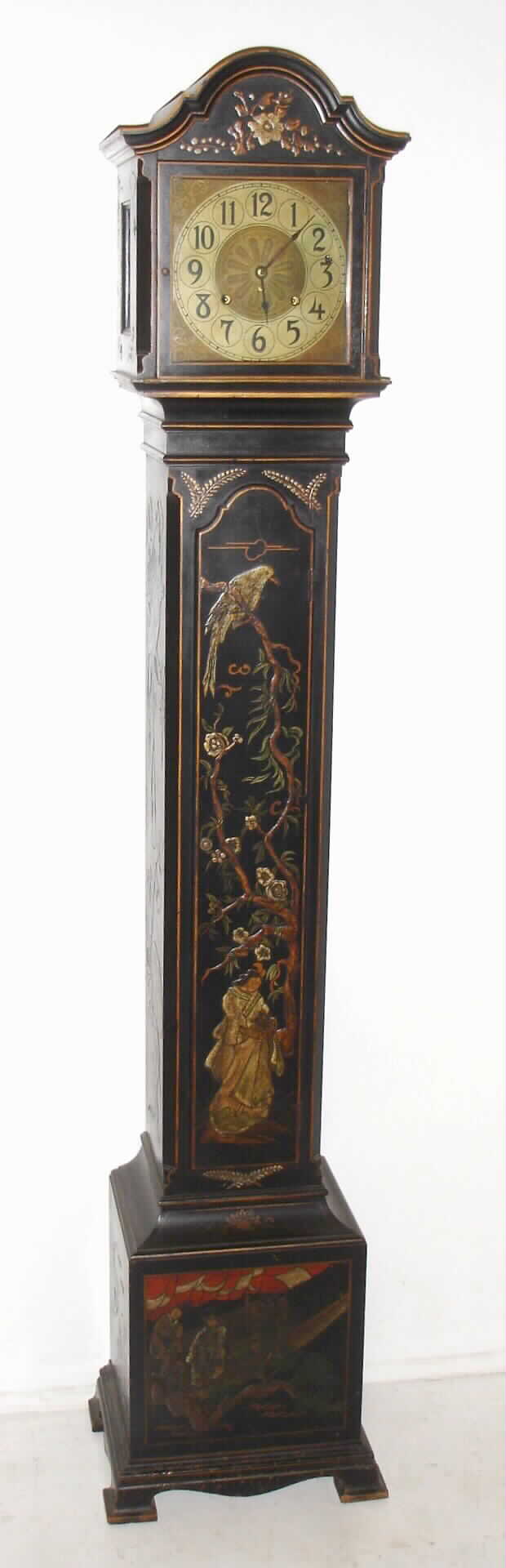 Seth Thomas Clock Co., Thomaston, Conn., 8 day 4 bell Sonora chime grandmother clock with Asian motif, c1920 — Antique Clocks Price Guide