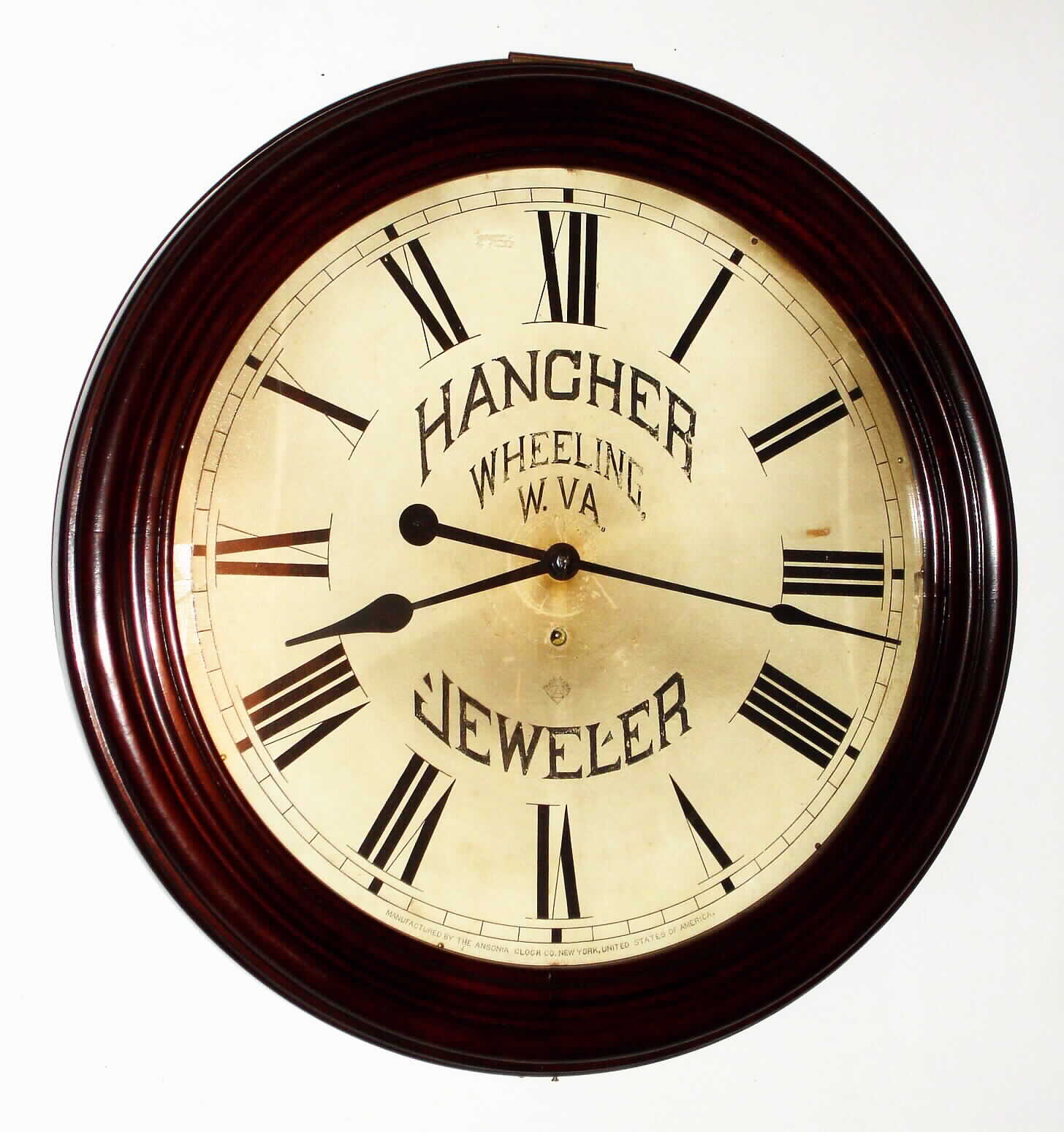 Ansonia Clock Co., New York, "Gallery No. 1" mahogany 8 day advertising hanging time piece, c1914. — Antique Clocks Price Guide