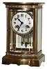 French cloisonne, brass and beveled glass bow-front 8 day, time and strike small crystal regulator, c1890