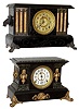 Clocks- 2 (Two) Connecticut 8 day, time and strike black wood mantels: Seth Thomas Adamantine; and Gilbert "Duane", c1900