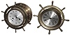 Clocks- 2 (Two) marine yacht-wheel 8 day ship's-bells brass wall clocks, Waterbury and Seth Thomas, 20th century