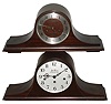 Clocks- 3 (Three) modern mahogany 8 day tambour mantel and wall clocks: Seth Thomas 1964 "Medbury" Westminster chime; Welby 1973 German time and strike; and (not shown) American Eagle Clock Limited Edition 31 day time and strike Asian hanging clock.