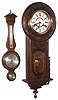 Clock and Barometer - 2 (Two): Korean reproduction 8 day, time and strike wall clock; Howard Miller modern hanging wood barometer; late 20th century