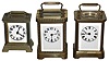 Clocks- 3 (Three) Waterbury Clock Co. brass and glass time, strike and repeat gold plated carriage clocks, c1909