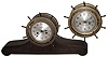 Clocks- 2 (Two) Waterbury Clock Co. brass 8 day ship's bells clocks: No. 10; and No. 15 on mahogany base, c1925
