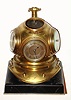 French, "Diver's Helmet", time piece with Barometer, Thermometer, and compass (missing). This clock is from the Industrial series, c1885