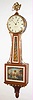 Foster Campos, Pembroke, Mass., 8 day banded and inlayed mahogany case banjo or Patent time piece with Moberg reverse painted tablets with signed dial, movement, case and weight. No. 31 made in 1999.