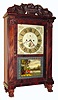 R. E. Northrup, New Haven, 8 day, time and strike, weight Salem Bridge movement shelf clock, c1830. Northrup was a case maker and traded movements for cases from Clark and cased up clocks with his own label. There are also examples of this same case style by Northrup with a wooden movement. This clock was sold at our auction in Oct. 2005, item 334.