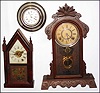 Clocks- 3 (Three) American clocks: Waterbury 30 hour "4 Inch Lever" nickel time piece; Ansonia Brass and Copper 30 hour time and alarm steeple; Kroeber "Tempest" walnut 8 day, time and strike; 19th century
