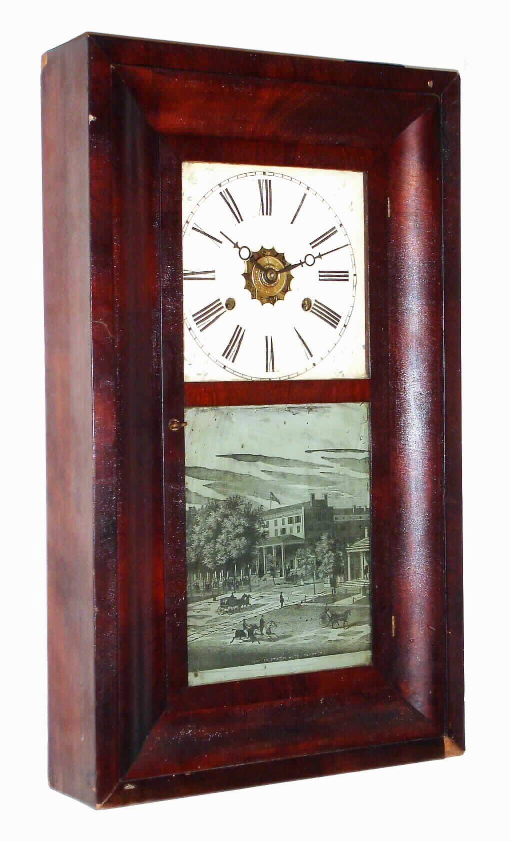 Forestville Clock Co., 30 hour, time and strike, brass movement with separate alarm OG shelf clock, c1850 — Antique Clocks Price Guide