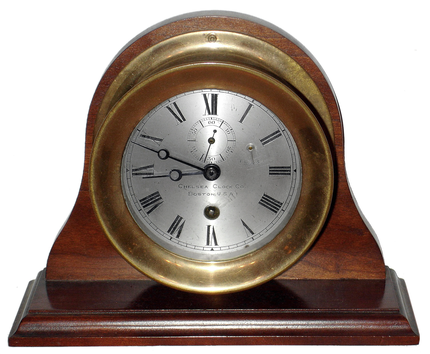 Chelsea Clock Co., Boston, Mass., brass 8 day boat timepiece, 4" dial, 1910 — Antique Clocks Price Guide
