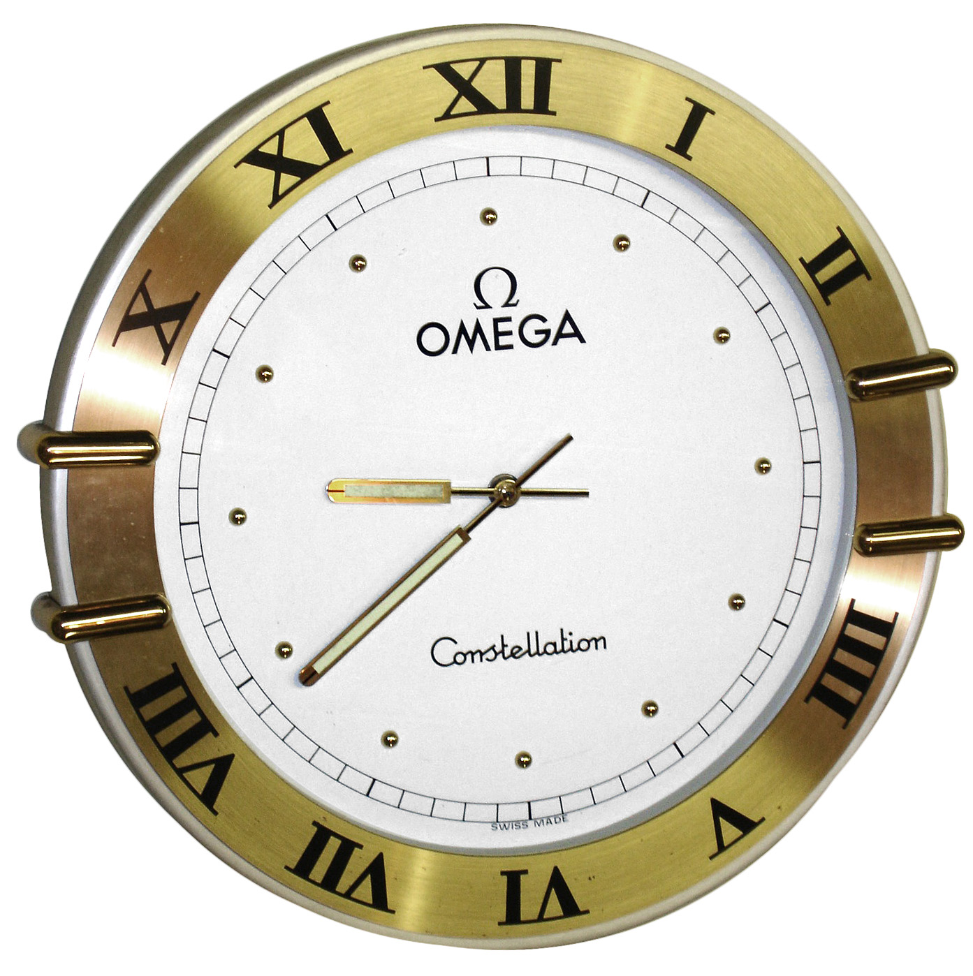 Omega Constellation modern quartz advertising wall clock, late 20th century — Antique Clocks Price Guide