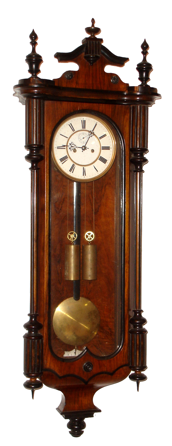 Lenzkirch Clock Factory, Lenzkirch, Germany, "Vienna-style Regulator" wall clock, 8 day, time and strike, weight driven movement in a mahogany and ebonized case with two part white enamel dial, s#273725 c1873 — Antique Clocks Price Guide