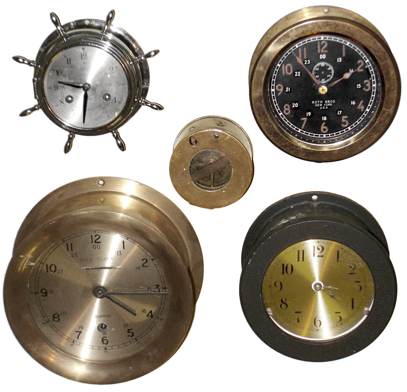 Clocks- 5 (Five) round metal and phenolic clocks, 19th and 20th centuries — Antique Clocks Price Guide