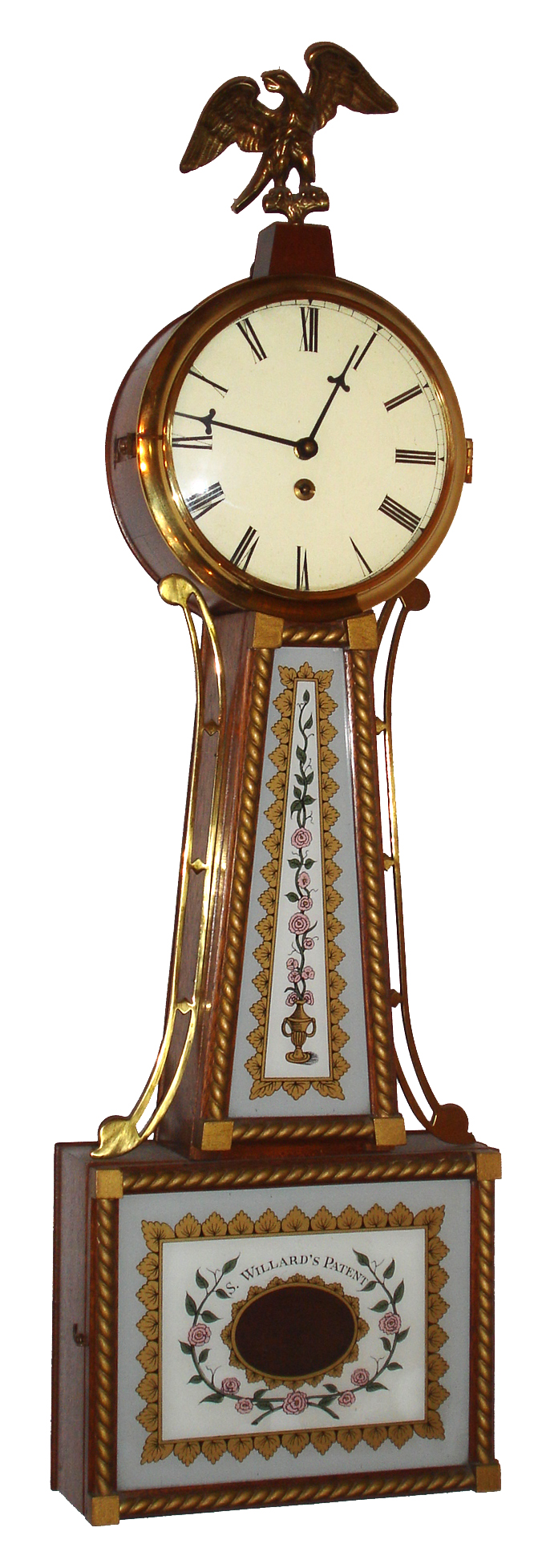 Banjo clock, modern mahogany 8 day spring wound time only wall clock, c1980 — Antique Clocks Price Guide