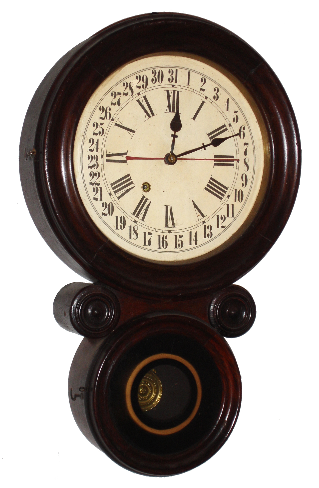 New Haven Clock Co., New Haven, Conn., "10" Saxon" rosewood 8 day time and calendar wall clock, c1900 — Antique Clocks Price Guide