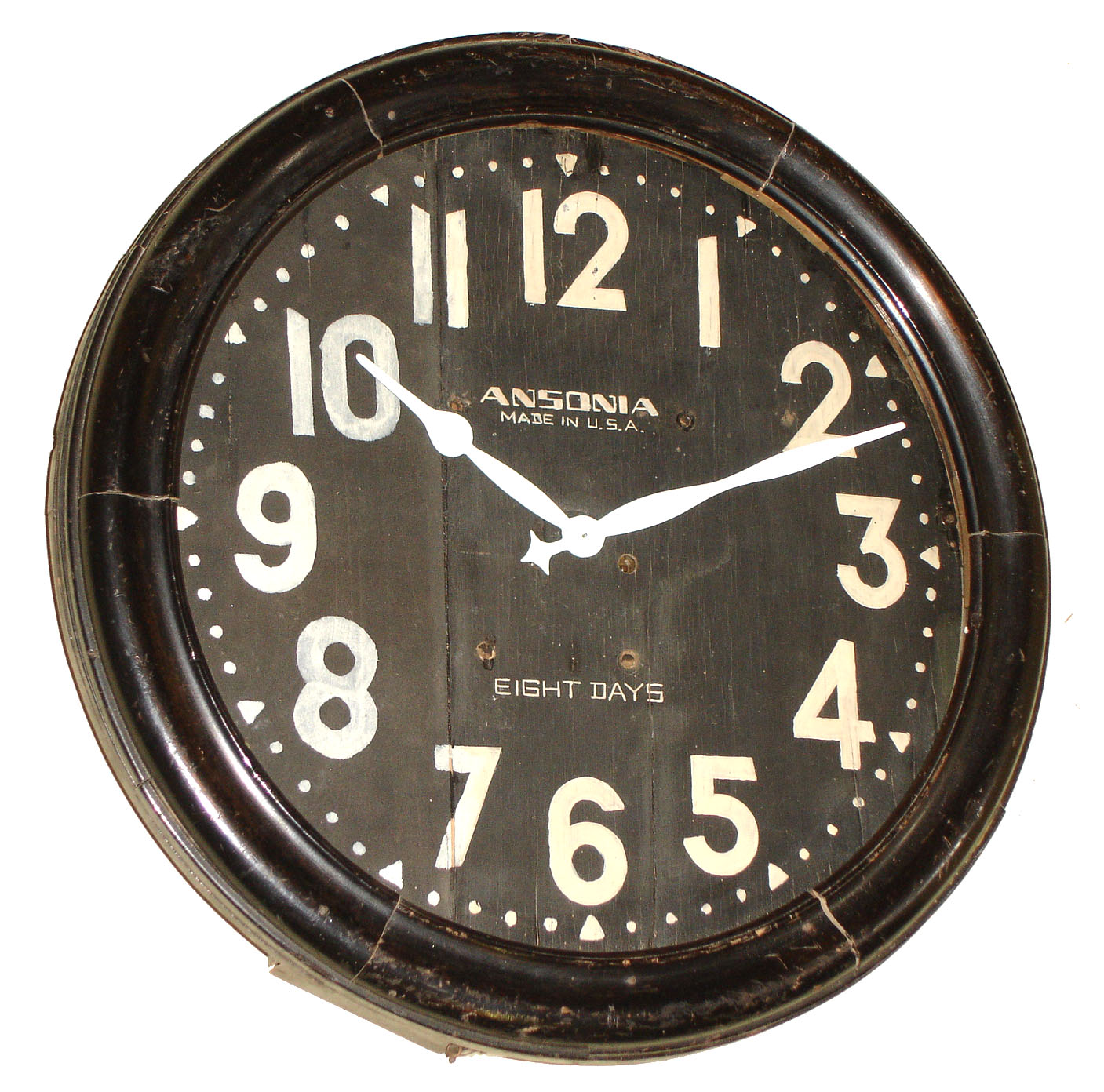 Ansonia Clock Co., New York, NY, "Gallery No. 1" black painted wall clock now fit with German, 8 day, time and strike, movement, c1914 — Antique Clocks Price Guide