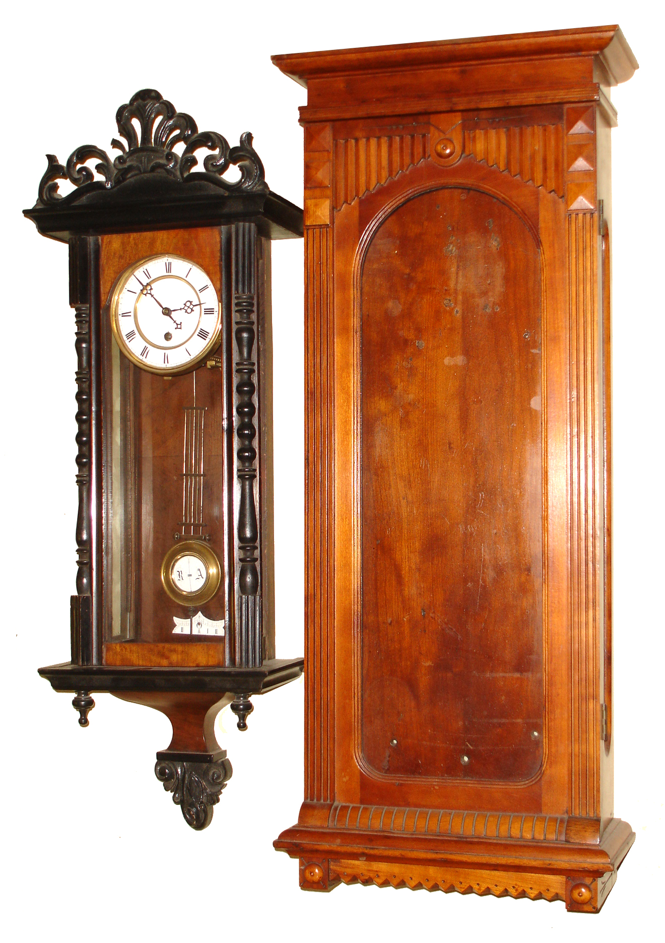 German R/A ebonized and walnut 8 day hanging timepiece, and Gilbert wall regulator case, c1900 — Antique Clocks Price Guide