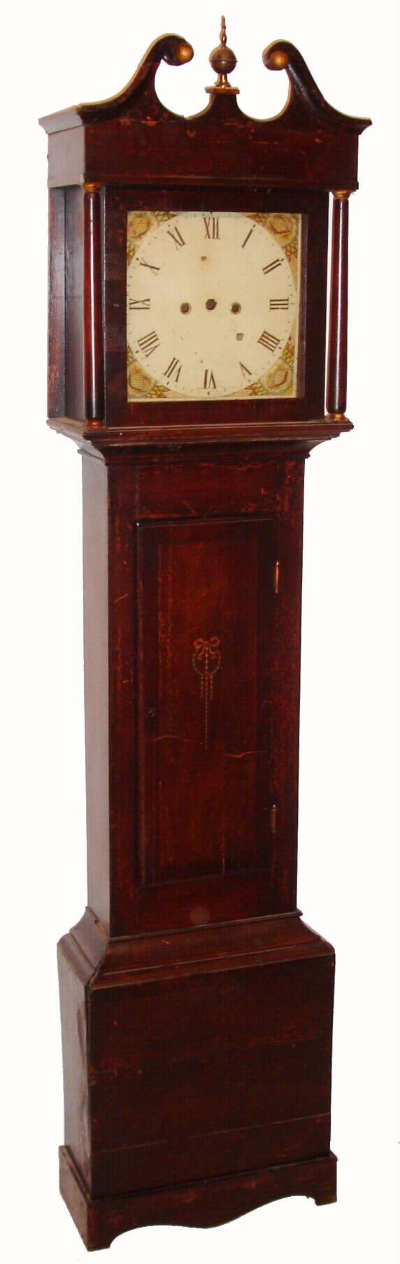 English tall clock parts lot with painted iron square dial and brass movement in pieces — Antique Clocks Price Guide