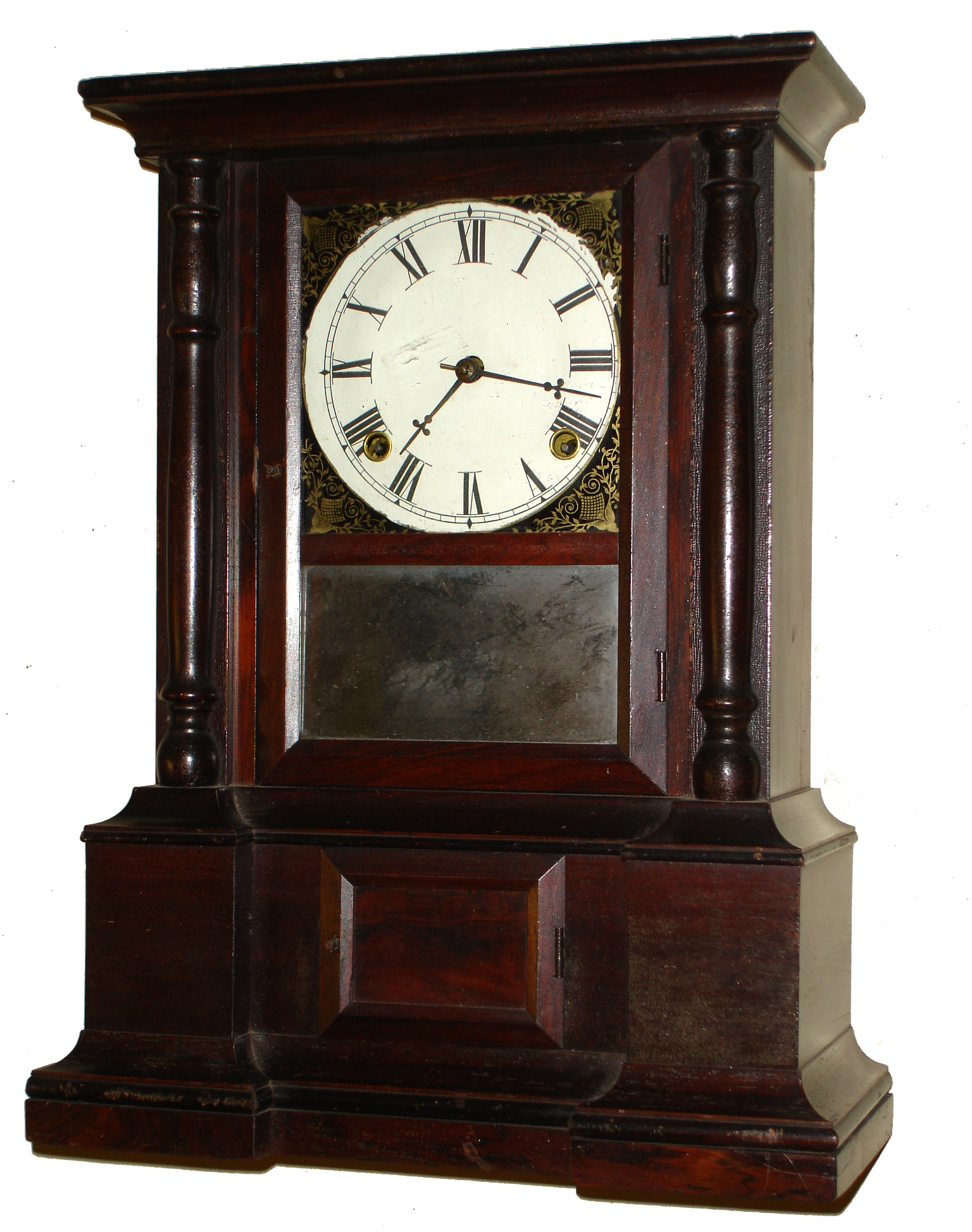 Atkins Clock Co., Bristol, Conn., "London", 8 day, time and strike, rosewood veneer shelf clock, c1870 — Antique Clocks Price Guide