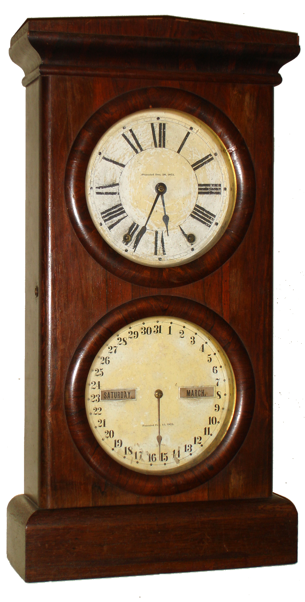 Seth Thomas Clock Co., Thomaston, Conn., "Parlor Calendar No. 3", rosewood veneer, 8 day, time and strike, shelf clock, c1885 — Antique Clocks Price Guide