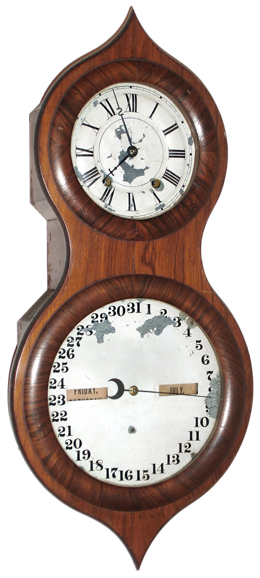 Seth Thomas Clock Co., Thomaston, Conn., 8 day, "Office Calendar No. 3", "Peanut" calendar wall timepiece, c1863 — Antique Clocks Price Guide