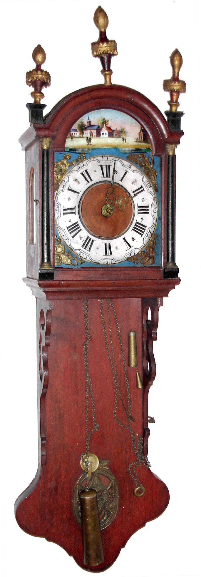 Staartklok, Dutch weight-driven, 30 hour, time and strike wood hanging clock, also called Dutch Hood, c1810 — Antique Clocks Price Guide