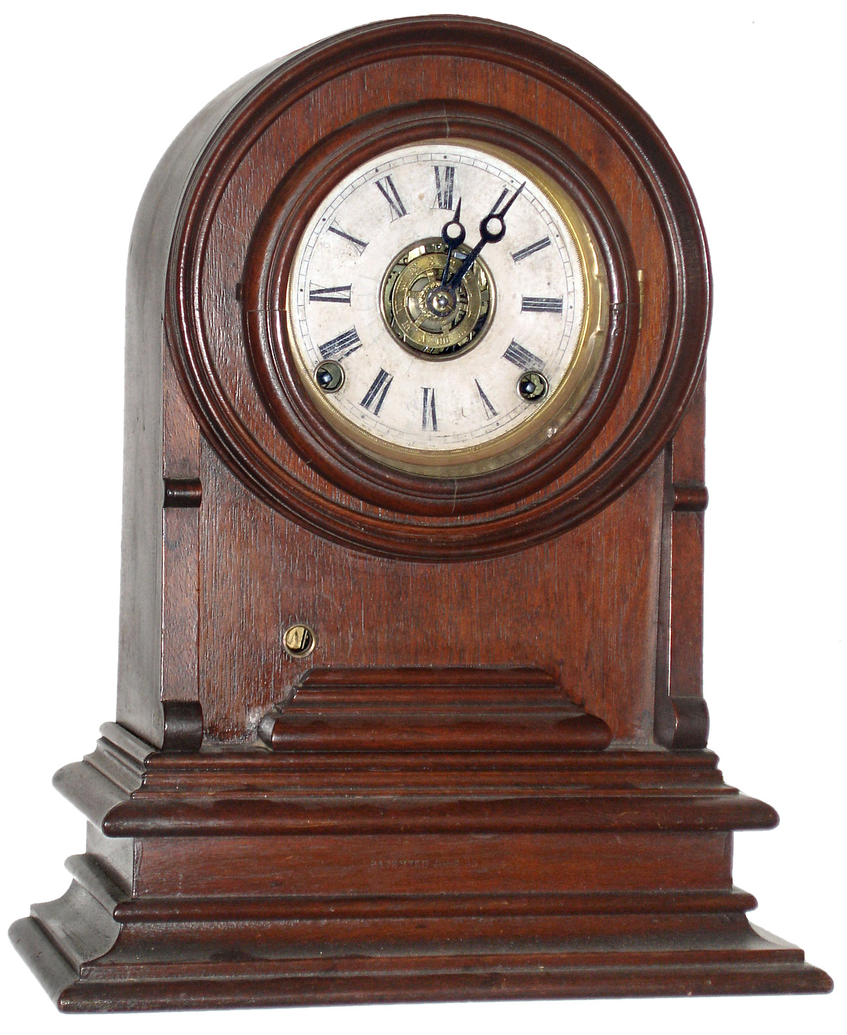 N. Pomeroy, Bristol, Conn., 8 day, time and strike/alarm walnut mantel clock, c1865. — Antique Clocks Price Guide
