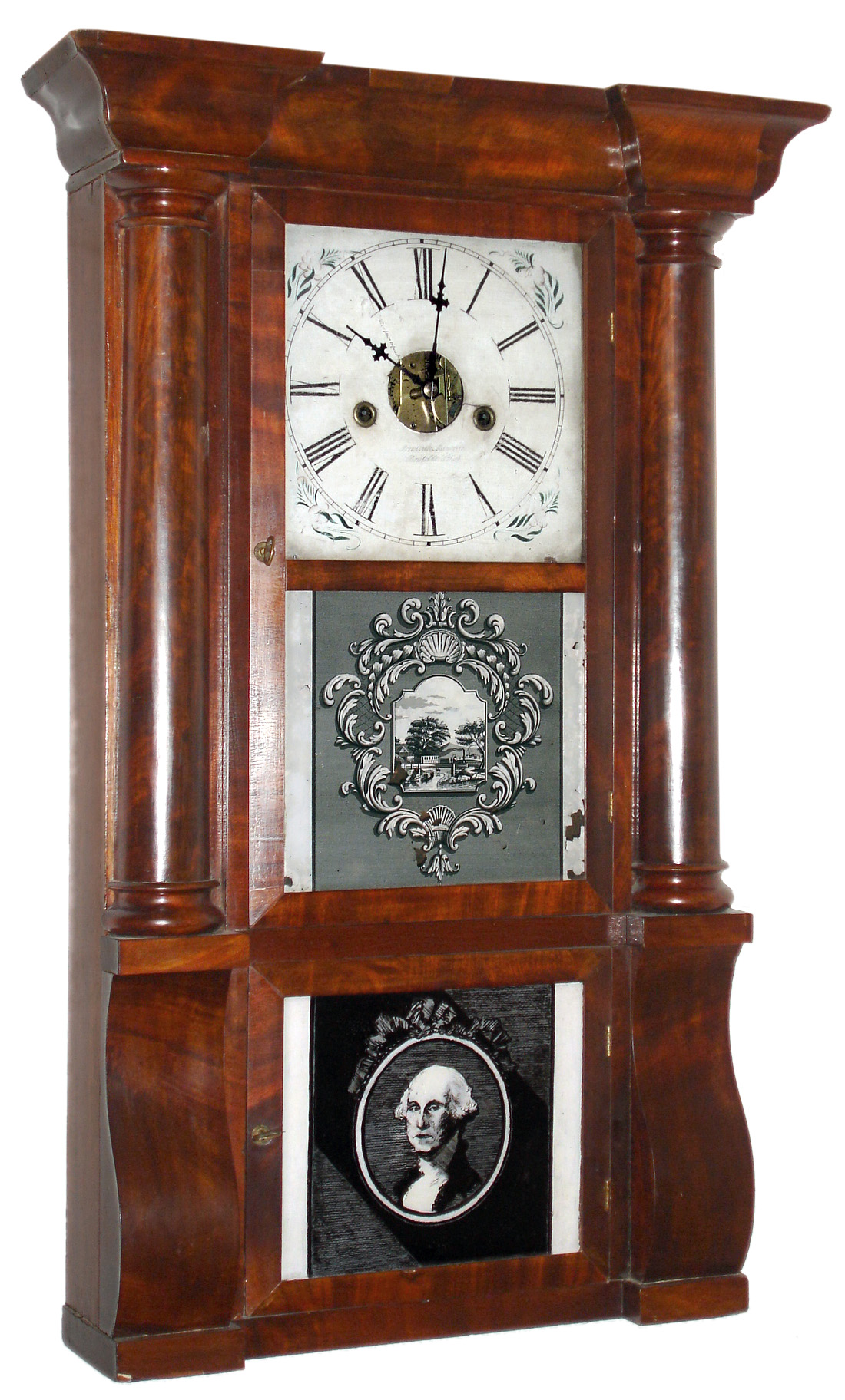 Forestville Manufacturing Co., (J.C. Brown), 8 day, time and strike column and cornice shelf clock, c1850 — Antique Clocks Price Guide