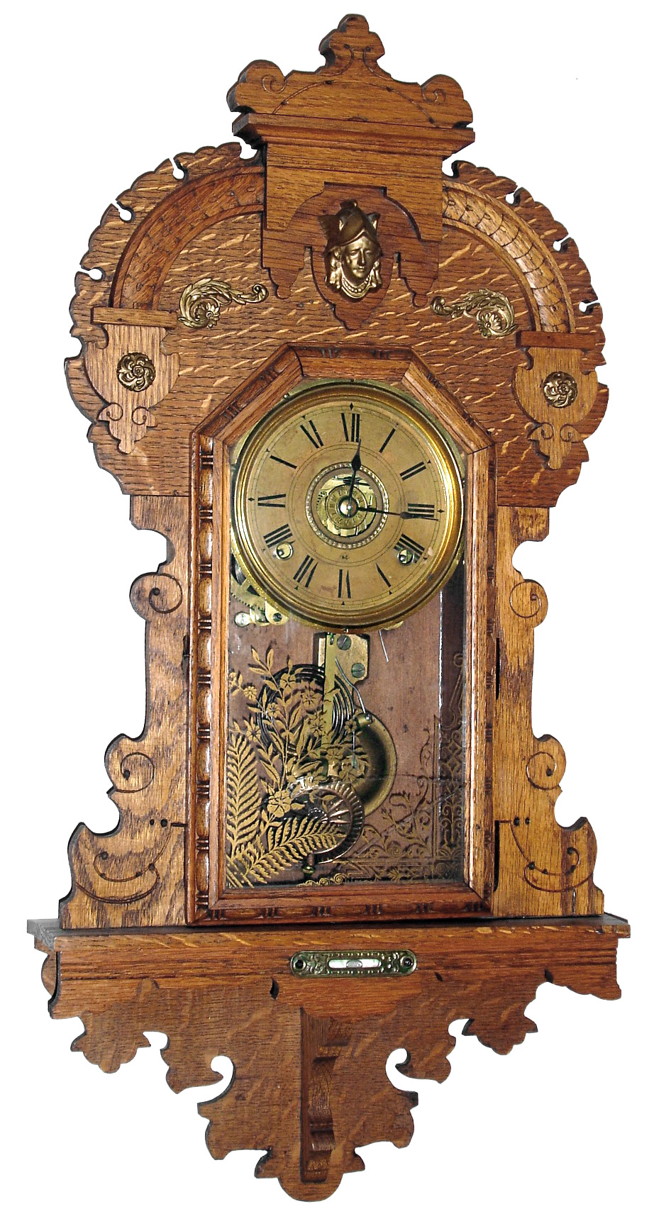 Seth Thomas Clock Co., Thomaston, Conn., 8 day, time and strike/alarm hanging gingerbread wall clock, c1905. — Antique Clocks Price Guide