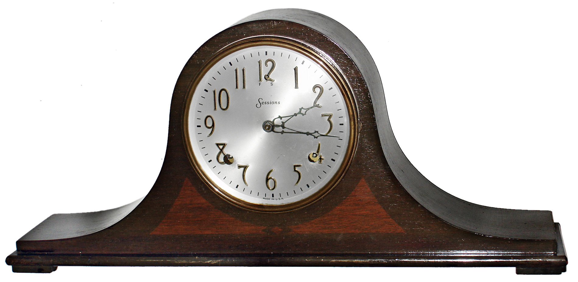 Sessions Clock Co., Bristol, Conn., "Sudbury" mahogany, 8 day, time and strike, tambour clock, c1936 — Antique Clocks Price Guide