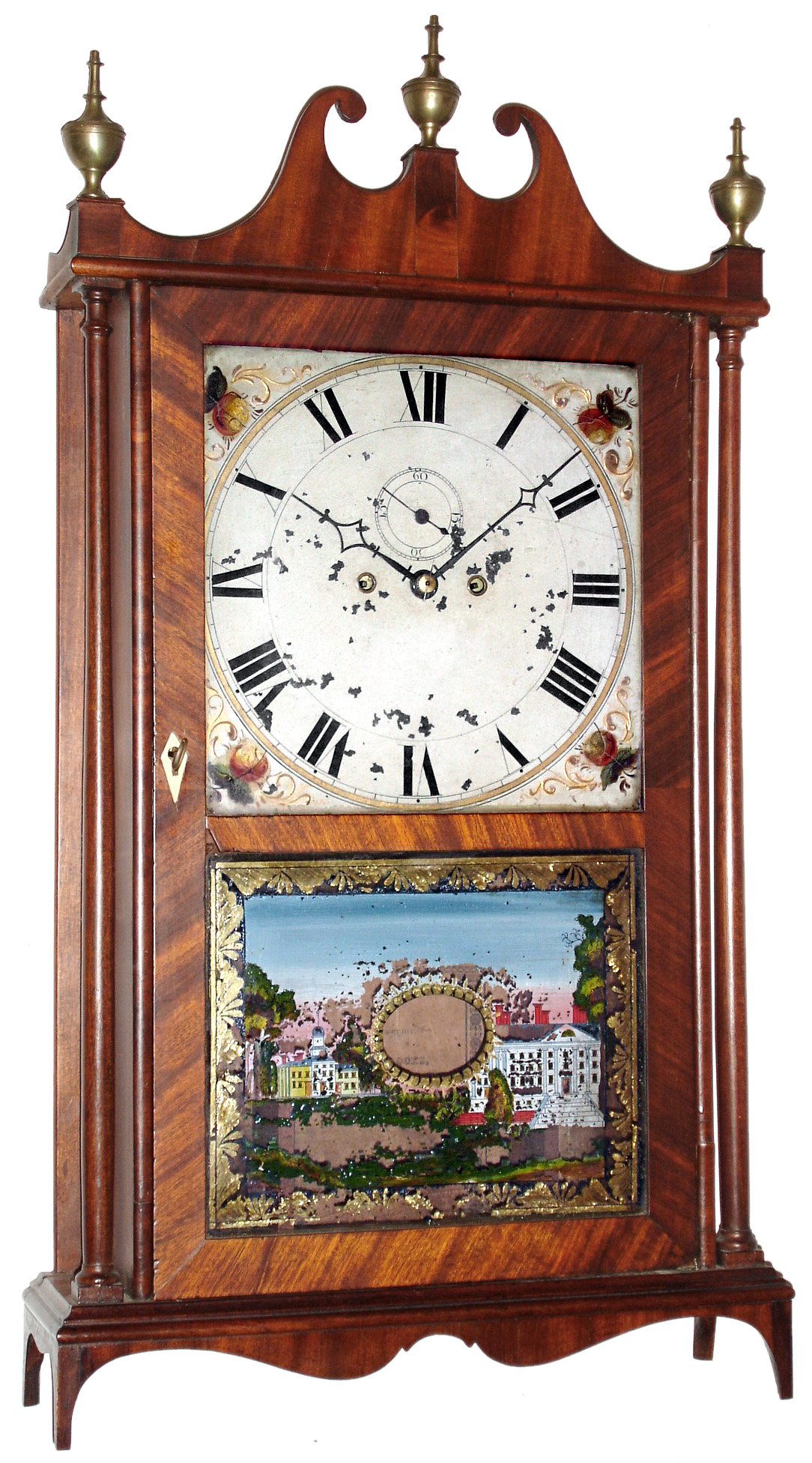 Lucius B. Bradley, Watertown, Conn., 8 day, time and strike Salem Bridge movement pillar and scroll shelf clock, c1825. — Antique Clocks Price Guide