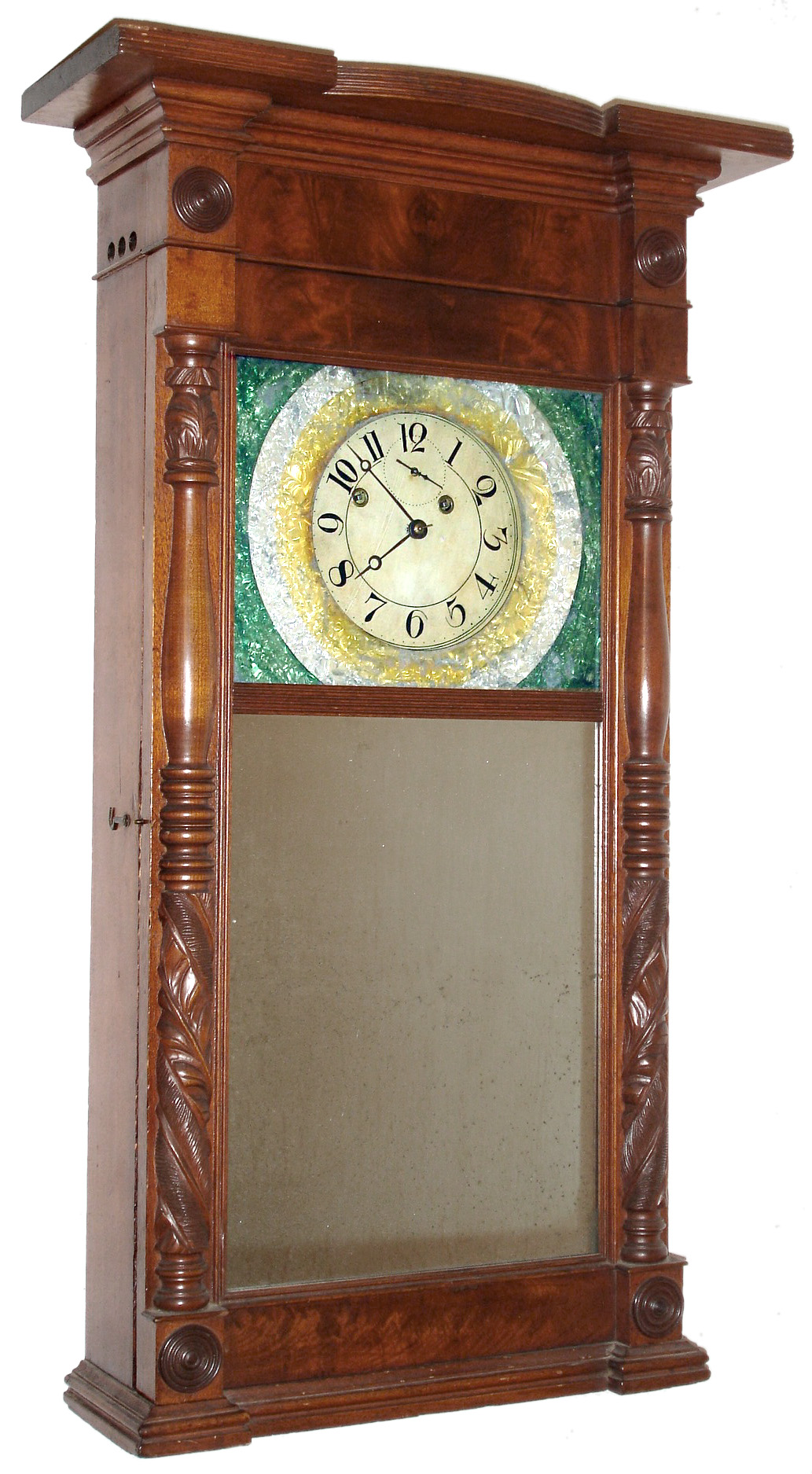 Asa Munger, Auburn, NY, 8 day, time and strike ironing board top shelf clock, c1835 — Antique Clocks Price Guide