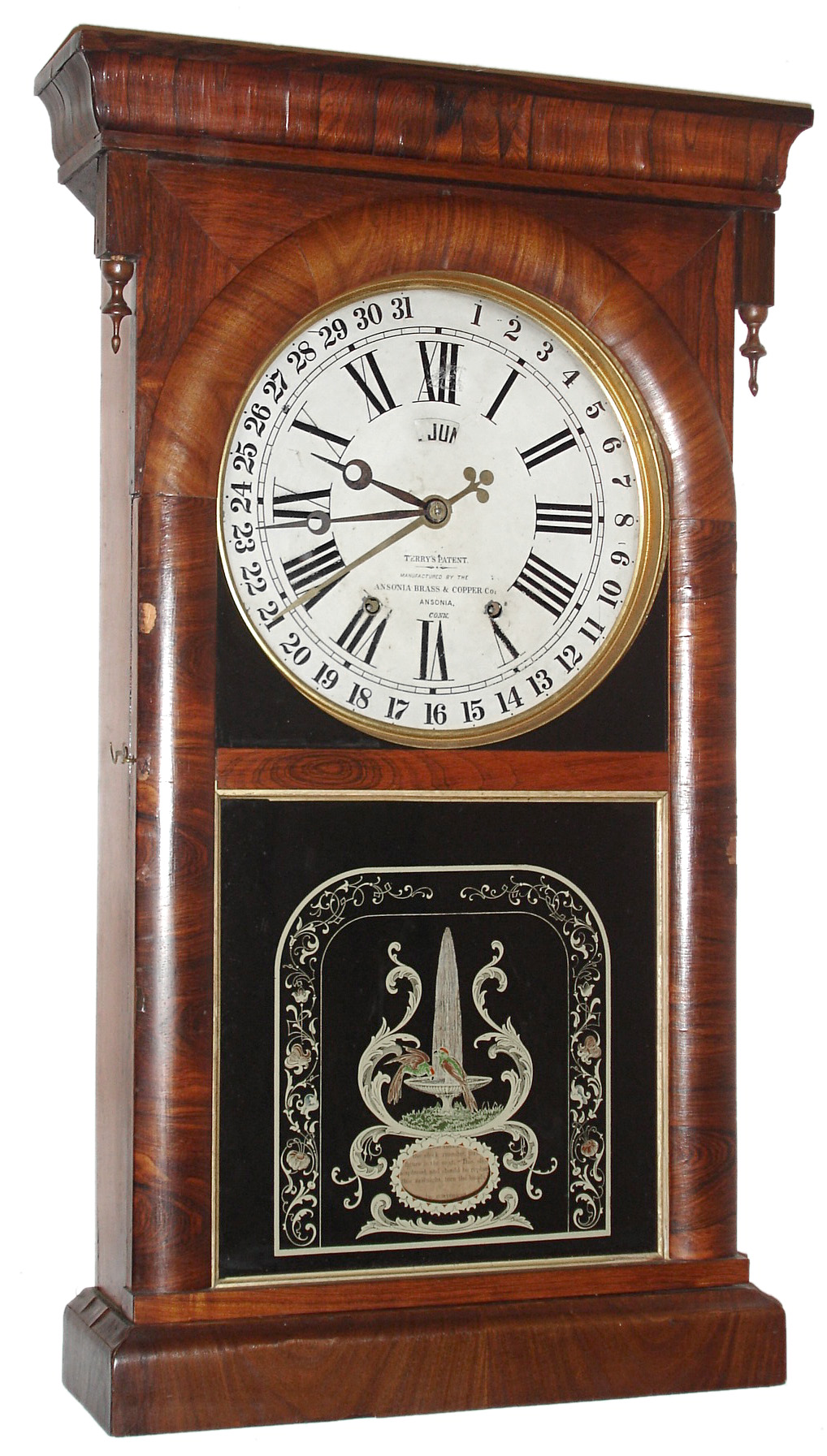 Ansonia Brass and Copper Co., "Terry's Patent" , 8 day, time and strike calendar shelf clock, c1870. — Antique Clocks Price Guide