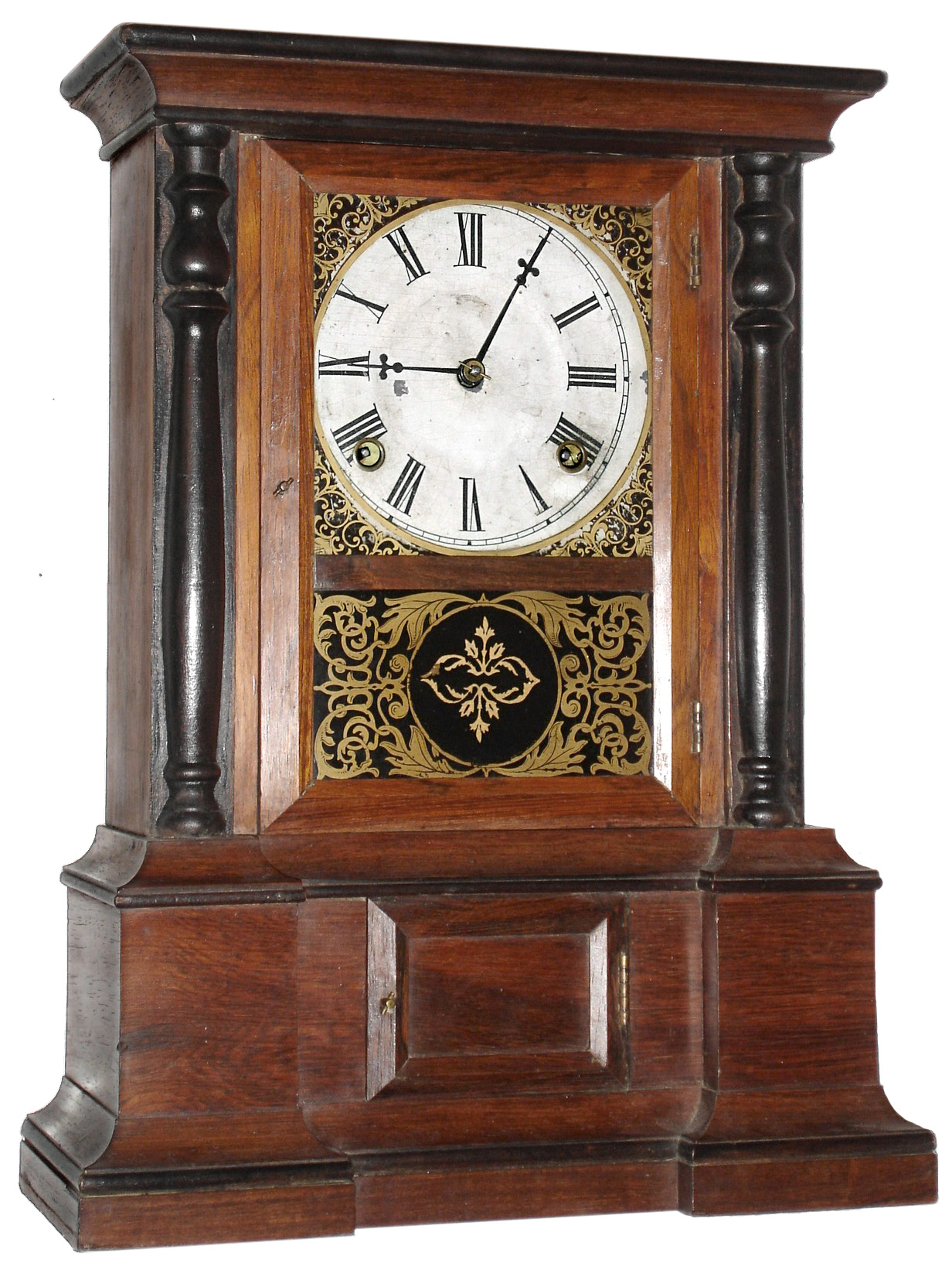 Atkins Clock Co., Bristol, Conn., 8 day, time and strike London model shelf clock, c1860. — Antique Clocks Price Guide