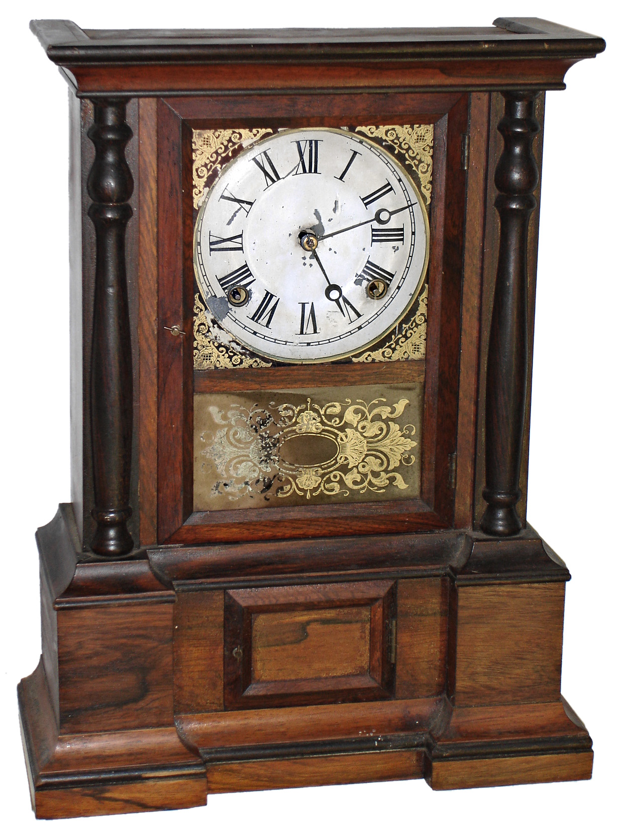 Atkins Clock Co., Bristol, Conn., "London" model, 8 day, time and gong strike rosewood mantel clock, c1870. — Antique Clocks Price Guide