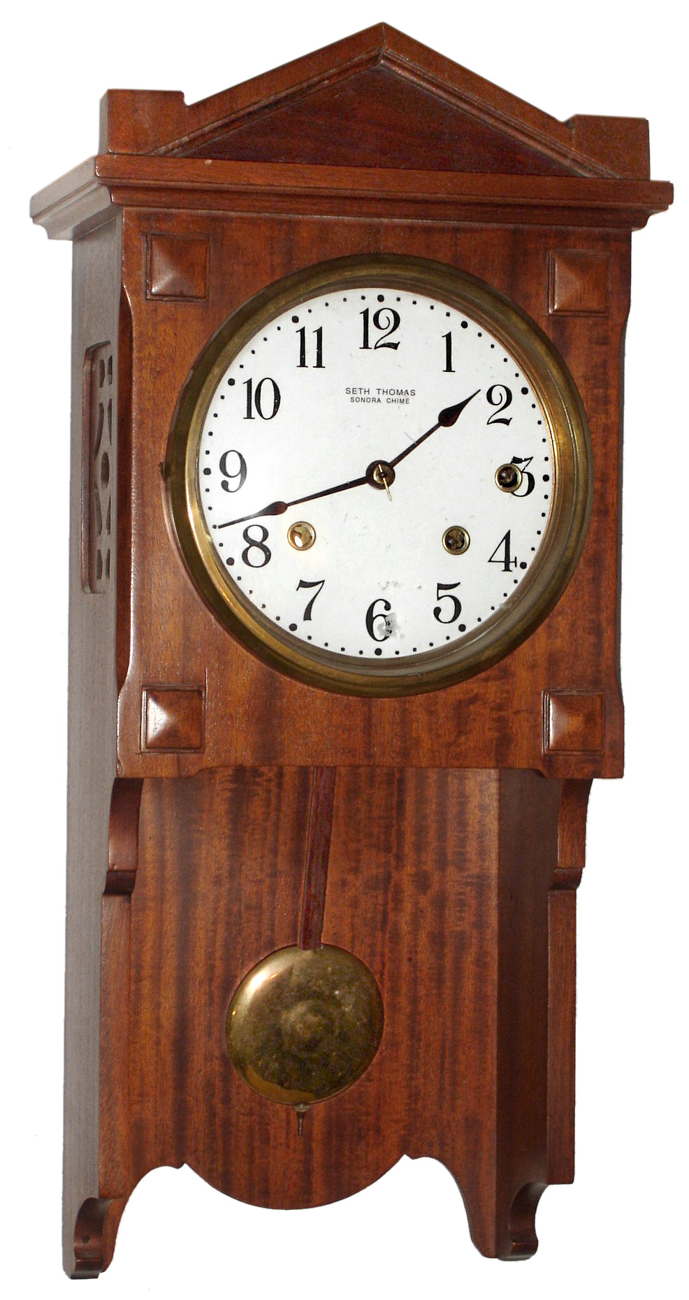 Seth Thomas Clock Co., Thomaston, Conn., "Chime Clock No. 101" 8 day Sonora Chime 4- bell mahogany wall clock, c1914 — Antique Clocks Price Guide