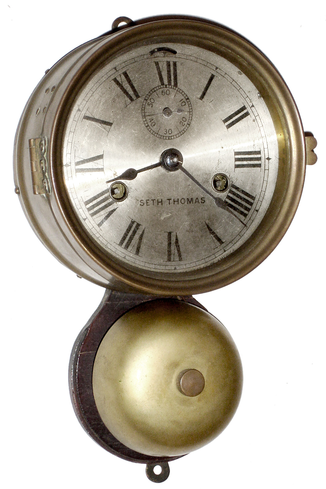 Seth Thomas Clock Co., Thomaston, Conn., brass 30 hour ship's bells hanging clock, c1910 — Antique Clocks Price Guide