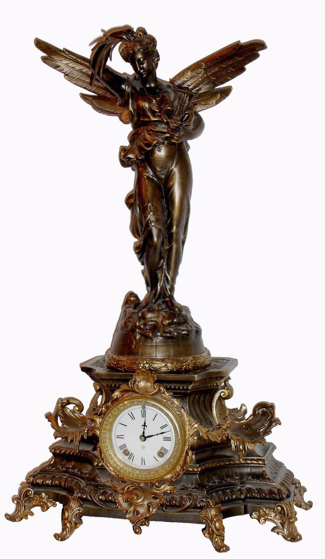 Ansonia Clock Co., New York, NY, "UNDINE" cast metal base with "GLORIA" figure, as shown in the Ansonia catalog, of 1904. — Antique Clocks Price Guide
