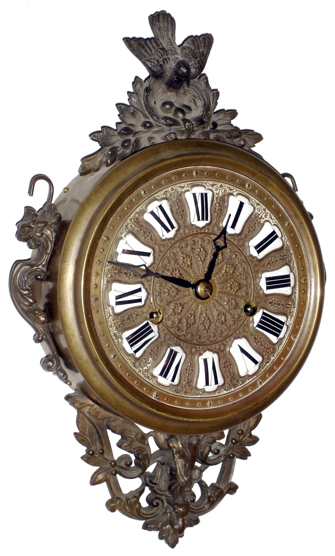 New Haven Clock Co., New Haven, Conn., "Chatelaine" antique brass finish 15 day hanging timepiece, c1889 — Antique Clocks Price Guide