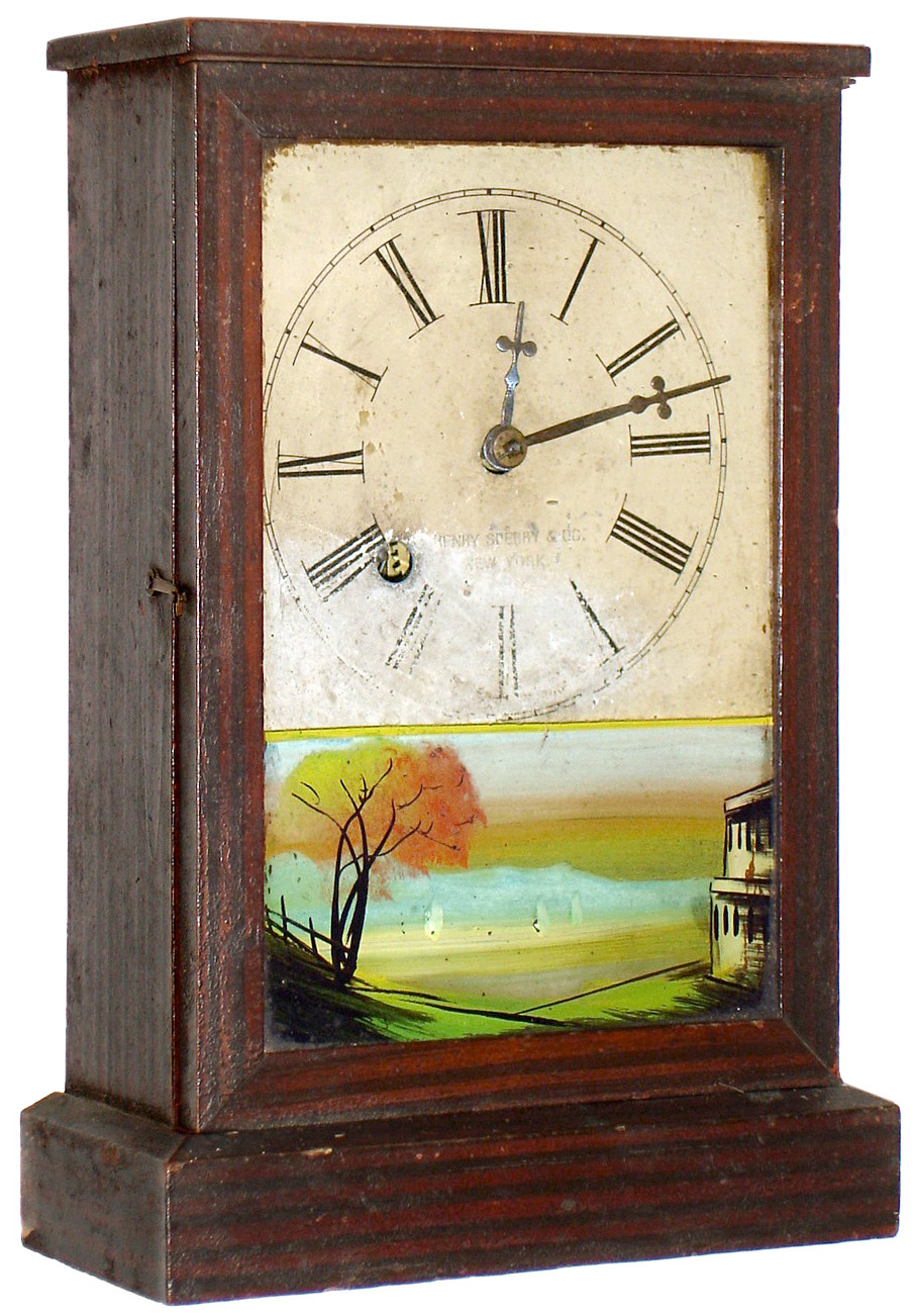 Henry Sperry and Co., 18 Maiden Lane, NY, 30 hour grain painted cottage timepiece, c1855 — Antique Clocks Price Guide