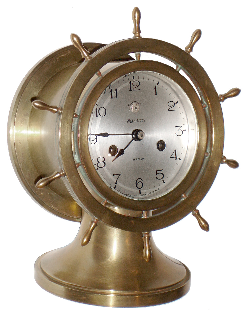Waterbury Clock Co., Waterbury, Conn., "Ship's Bell No. 20" polished brass, 8 day, time and strike, mantel clock, c1929 — Antique Clocks Price Guide