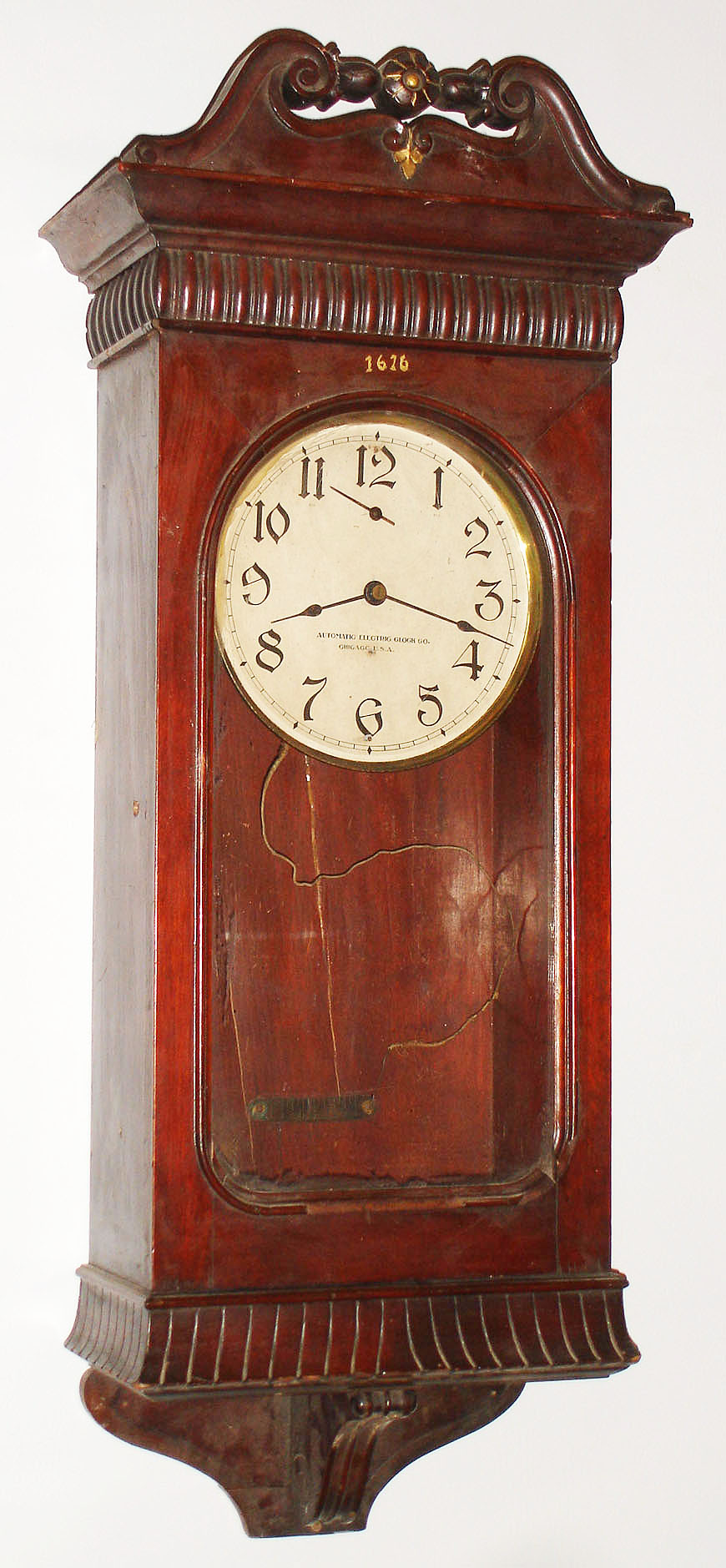 Automatic Electric Clock Co., Chicago, IL, mahogany battery powered wall clock, c1895 — Antique Clocks Price Guide