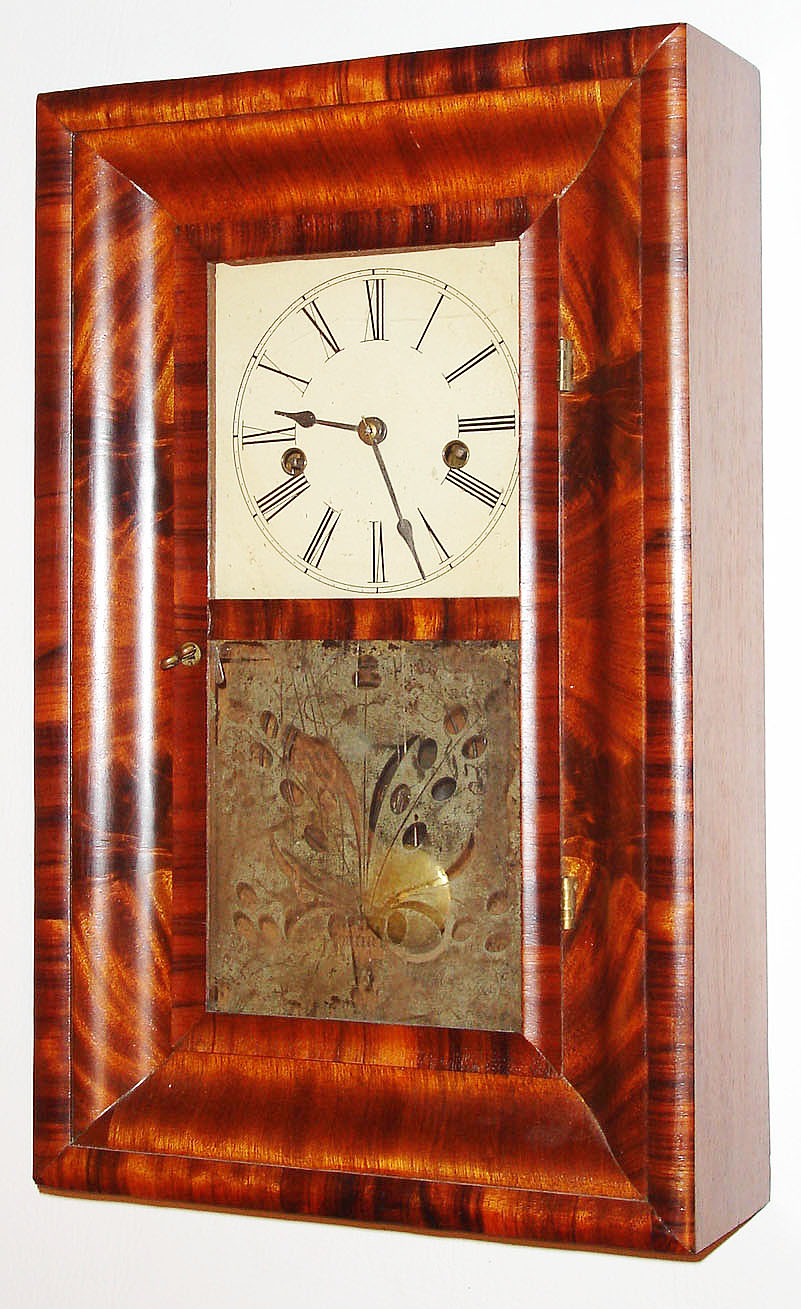 Elisha Manross, 30 hour, time and strike, miniature OG shelf clock, c1845 — Antique Clocks Price Guide